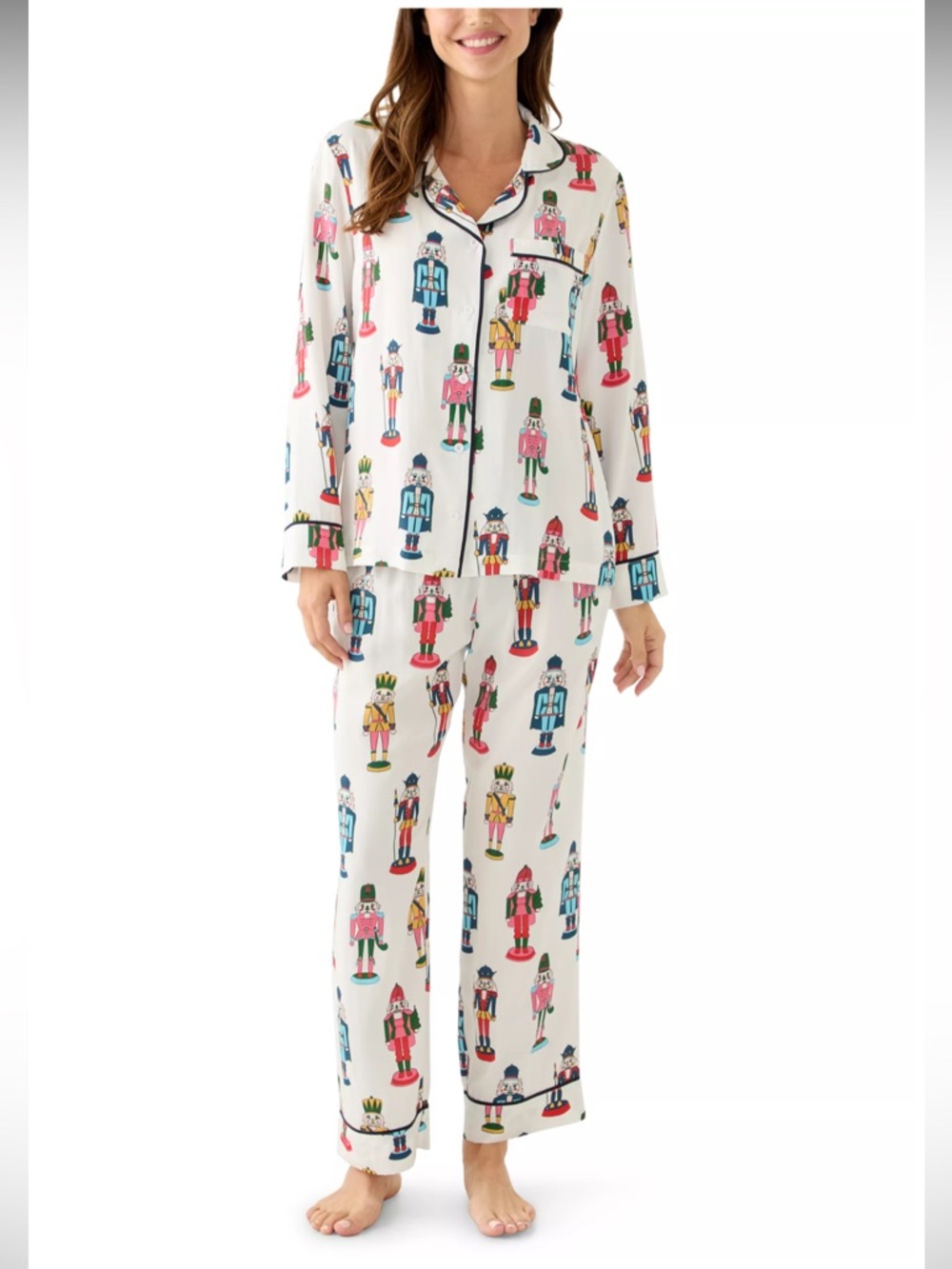 Katie Kimi  Women's Nutcracker Long Sleeve and Pants Pajama Set in Multi